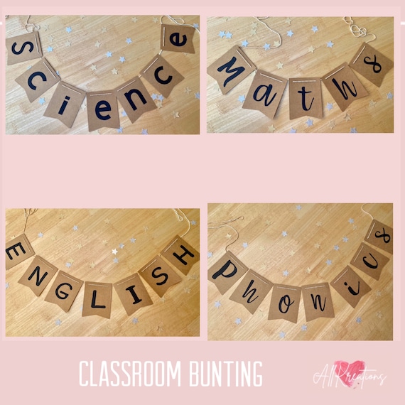 Classroom decor bunting for display boards teacher TA LSA phonics, maths, english, science