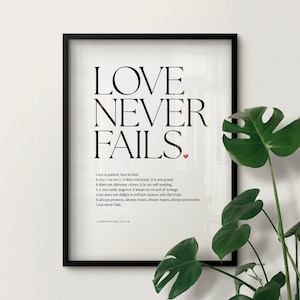 Love Never Fails | Digital Download | Wedding | 1 Corinthians | Scripture | Bible | Quote Print Poster