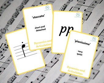 Dynamics & Articulation (YELLOW) Double-sided Music flash cards