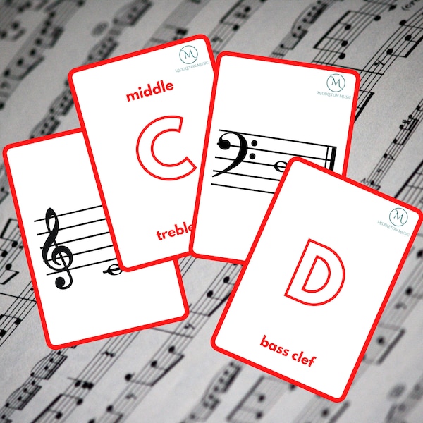 Musical Alphabet (RED) Double-sided Music flash cards