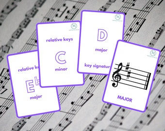 Key signatures (PURPLE) double-sided music flash cards