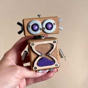 Handmade Wooden Robot Sculpture: Quirky Desk Decor, Student Gift