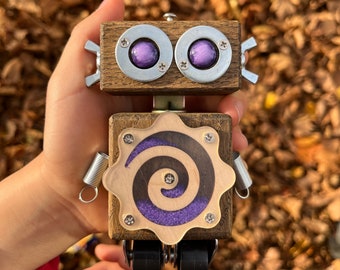 Wooden robot toy whimsical dorm room decor college student gift, unique gift for nerds