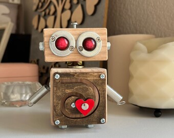 Wooden robot funny office decor, college  student gift, unique gift ror nerds, dorm room decor