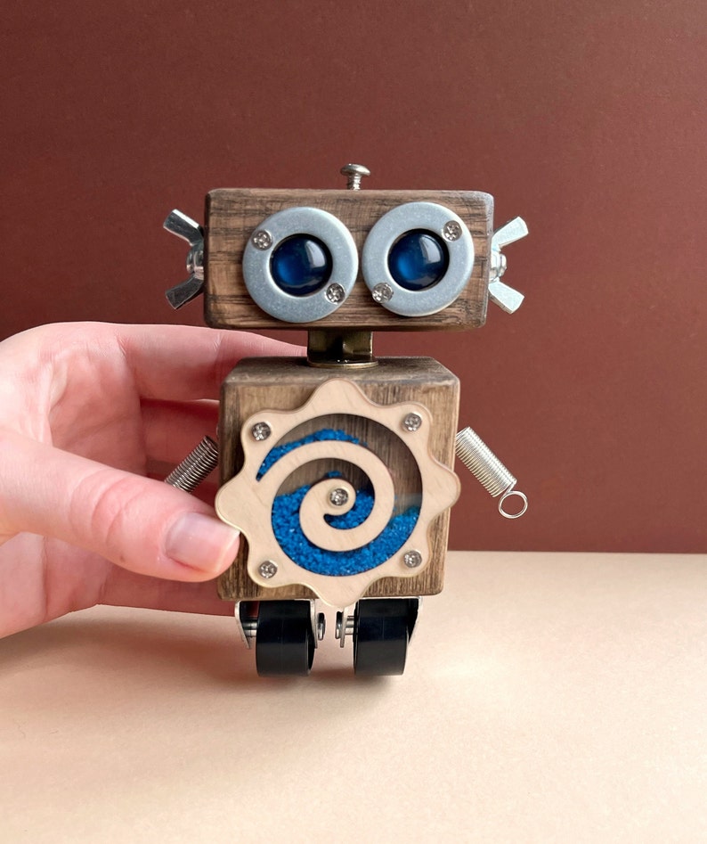 Escultura de robot de madera hecha a mano regalo de decoración de fiesta de bienvenida de bebé de lujo imagen 2