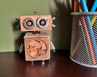 College student gift, wooden robot toy, funny office decor, steampunk decor dorm room, decor desk accessories, geek