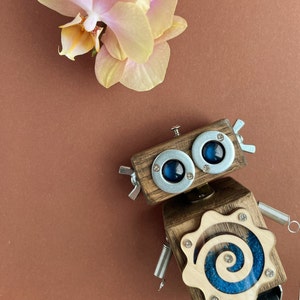 Handmade wooden robot sculpture fancy baby shower decor gift image 1