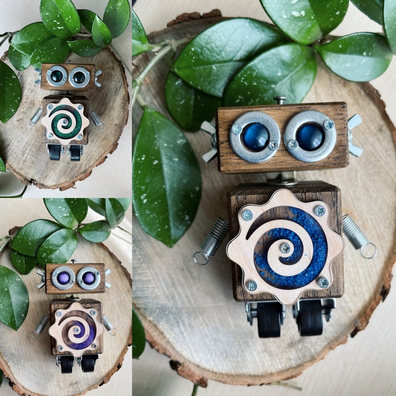 Handmade wooden robot sculpture fancy baby shower decor gift image 4