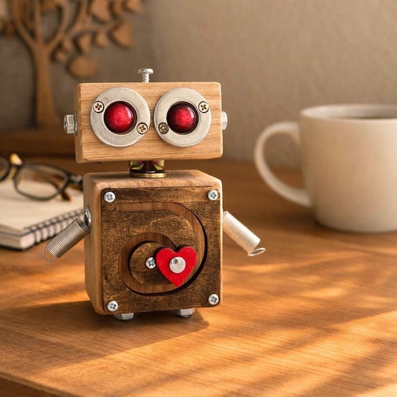 木と金属ロボット メタルハウス社製 胸部にテレビが付いたブリキロボット