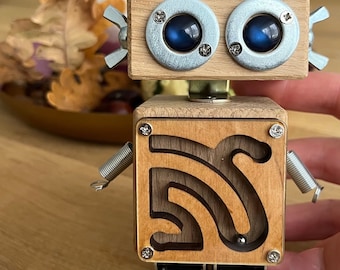 Handmade Wooden Robot Sculpture: Quirky Desk Decor, Nerdy Gift