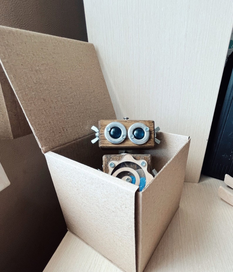 Escultura de robot de madera hecha a mano regalo de decoración de fiesta de bienvenida de bebé de lujo imagen 7
