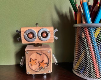 Wooden robot funny office decor, college  student gift, unique gift ror nerds,dorm room decor