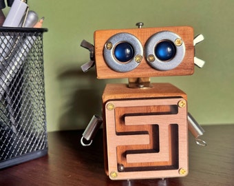 Wooden robot funny office decor, college  student gift, unique gift ror nerds, dorm room decor