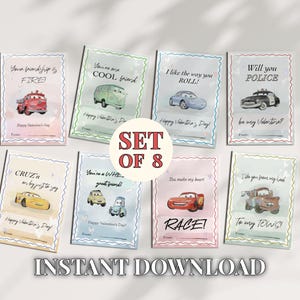 Cars Valentinstagskarten Set mit 8 druckbaren Lightning McQueen Valentinstagskarten Digital Download Cars Film Valentinstagskarten für die Schule
