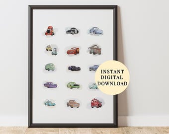 Cars Movie Poster, Lightning McQueen & Friends Kids Room Decor (Digital Download)