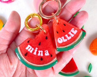 Watermelon Pet ID Tag, Personalized Pet Tag for Cats and Dogs, Fruit Dog Tag, Resin Tag, Handmade, Custom ID Tag, Dog Name Tag