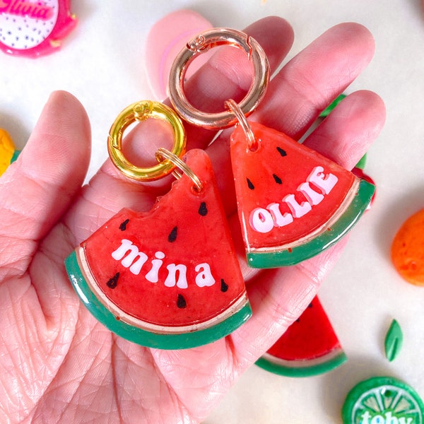 Watermelon Pet ID Tag, Personalized Pet Tag for Cats and Dogs, Fruit Dog Tag, Resin Tag, Handmade, Custom ID Tag, Dog Name Tag