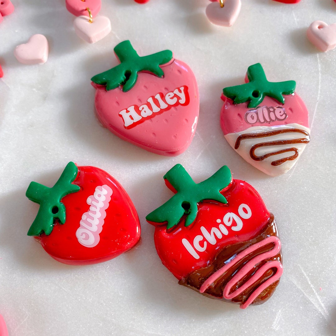 Raspberry Dog Tag Strawberry Pet Tag | Valentine's Pet Tags Chocolate Dipped Polymer Clay ...