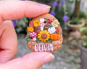 Etiqueta para mascotas con forma de canasta de otoño / Etiquetas para mascotas de otoño Etiquetas con nombre para mascotas de arcilla polimérica Etiquetas para mascotas para perros pequeños y grandes Etiqueta para gatos hecha a mano en Canadá Calabaza Floral