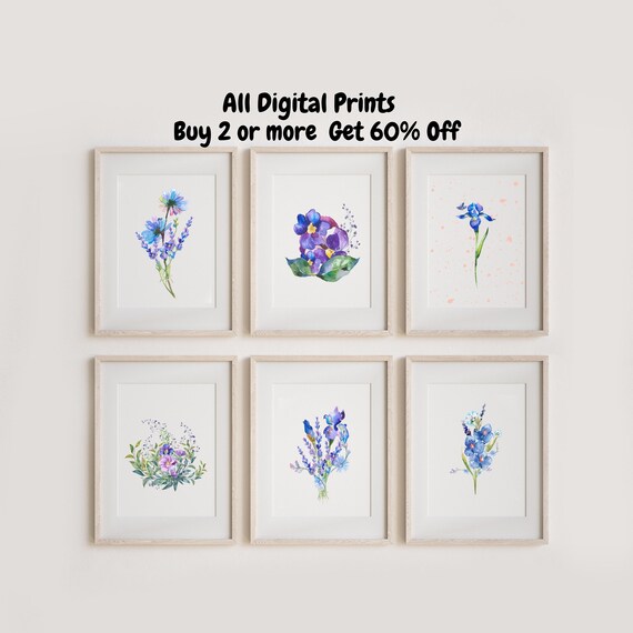 Printable Gallery Set Watercolor Wildflower Print Violet | Etsy