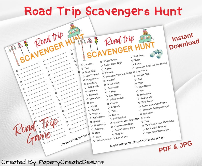 Printable Road Trip Scavenger Hunt Game, Car Ride Entertainment, Kids ...