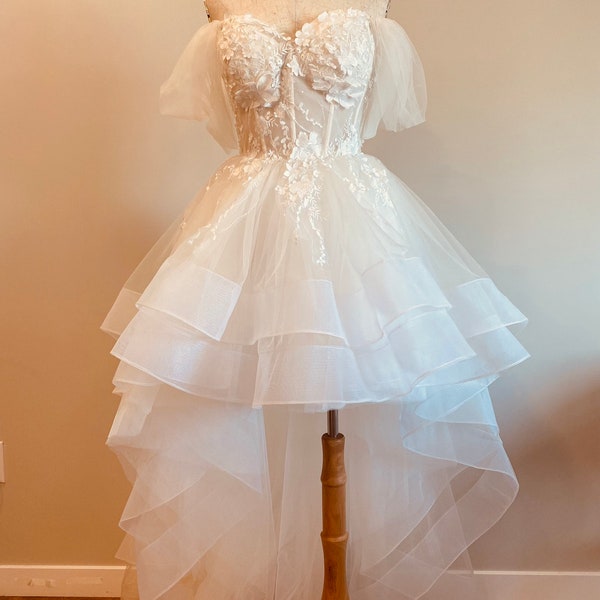 Asymmetrical Princess Wedding Dress | Tulle Wedding Dress Fairytale Wedding Gowns High-low style Wedding Dress Custom Wedding Dress - Hazel
