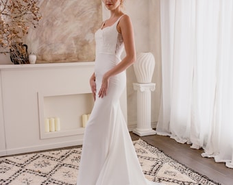 Bescheidene Hochzeitskleid minimales Hochzeitskleid | Schlichtes sexy Brautkleid | Brautkleid Mantel Silhouette | Hochzeitskleid - DENISS