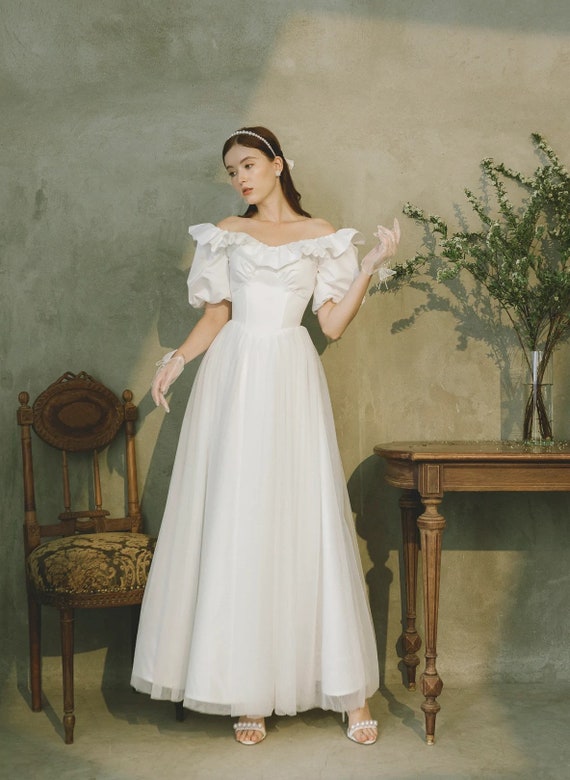 Satin Tulle Short Off The Shoulder Wedding Dress Satin Tulle Short Off The Shoulder Wedding Dress