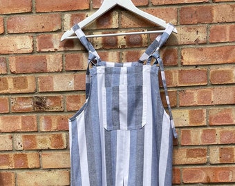 Julycc Women Cotton Linen Striped Wide Leg Jumpsuit Dungarees