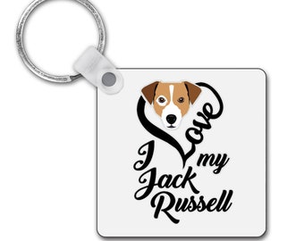 I Love My Jack Russell Square Keyring