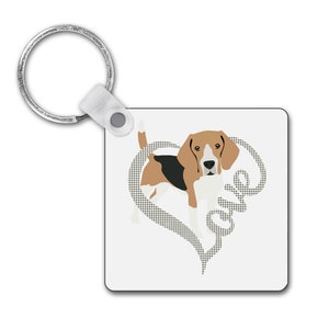 Love Beagle Tweed Heart Square Keyring