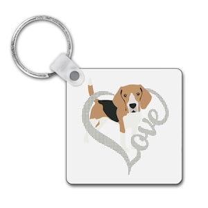 Beagle Tweed Heart Square Keyring
