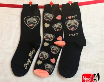 Pug Socks: Cotton Ankle Socks, 3-Pair Gift Set