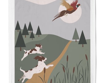 Springer Spaniel & Pheasant Cotton Tea Towel