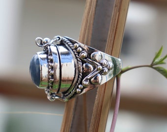 Gray Sapphire Poison Ring – Sterling Silver Plated Pillbox Ring