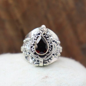 Poison ring, Cut Garnet Poison Ring silver plated, Handmade  Ring, Secret pill box ,June Birthstone, gift for her, Mothers Day Gift Ring