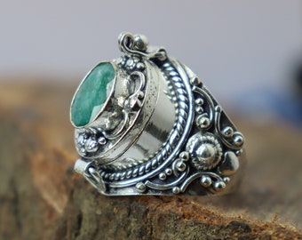 Emerald Poison Ring, Sterling Silver Plated, Handmade Secret Message Ring