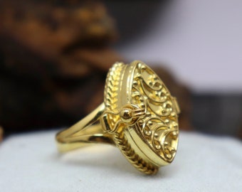 Gift Ring - Pillendose Ring 18 k vergoldet Ring, Weihnachtsgeschenk, handgemachte Ring, versteckte Komponente Box Ring, Geschenk für sie,