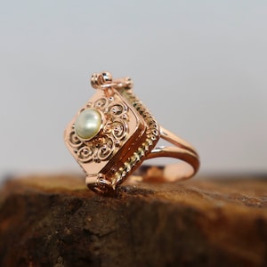 Natural pearl secret message Ring-Rose gold plated, Handmade  Ring, June Birthstone, gift for her/round shape poison/Christmas Day Gift Ring
