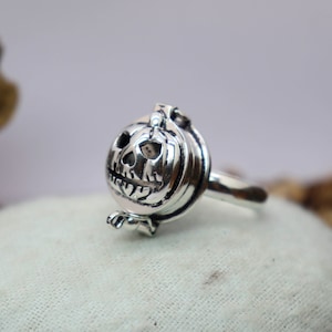 Halloween party Gift ,Angry Pumpkin Faces perfume box poison Ring ,October gift for her, 925 Sterling silver filled, Handmade pill box Ring