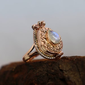 moonstone Poison box ring-rose gold plated ring , Christmas Day Gift , secret box ring , gift for her, pillbox ring ,hidden compartment ring