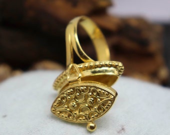 Muttertagsgeschenk /Poison Ring -Pillen box Ring 18k vergoldet, Weihnachtsgeschenk, handgefertigter Ring, versteckte Komponenten Box, Geschenk für ihn