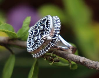 Sterling Silver Plated Poison Ring, Secret Message Ring