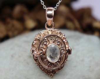 Poison Locket for necklace-Cut Moonstone Rose gold plated pendent ,Handmade pendent, June Birthstone, gift ,pill box , Locket , gift for her