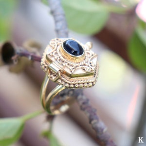 Black Onyx Poison Box Rose Gold Plated Ring , Valentine Day Gift , Secret Box Ring , Gift For Her, Pill Box Ring ,Hidden Compartment Ring