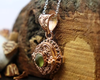 Peridot Poison pendent August Birthstone-Rose gold plated necklace , Christmas Day Gift ,Handmade locket, gift for her, pill box pendent