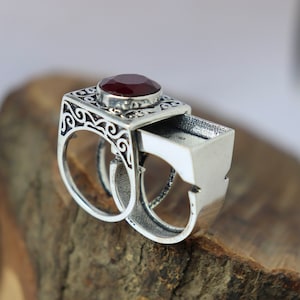 Ruby Gemstone Secret Compartment  925 silver plated  pill box poison ring ,unique secret message ring, jewelry, poison ring, New Year Gift