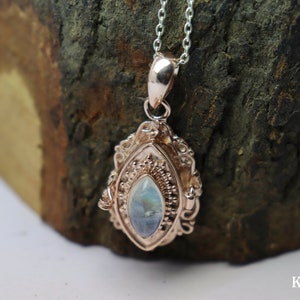 Moonstone Pendent ,Rainbow Moonstone Poison Locket for necklace-Rose gold plated ,Handmade pendent, June Birth stone,pill box, gift for her,