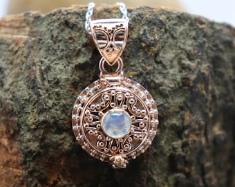 Rainbow Moonstone Poison Locket-Rose gold plated ,Handmade pendent, June Birthstone, gift ,pill box , Locket for necklace, gift for her