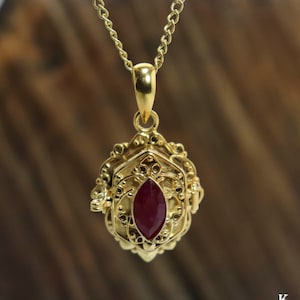 Mother Day Gift ,Marquise Ruby gold filled Poison pendent for necklace, Handmade Secret pill box ,love massage , New year party gift